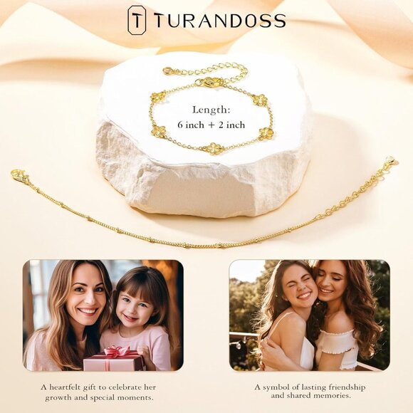 Dainty Double-Layer Flower Bracelet Set - 14K Gold Plated for Everyday Elegance - Picture 5 of 7